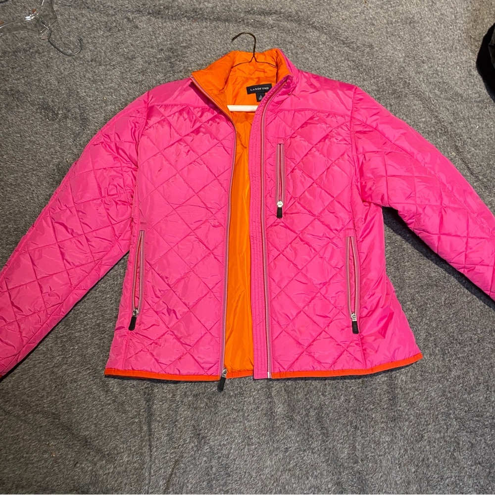 Hot pink Lands End ski jacket size small.